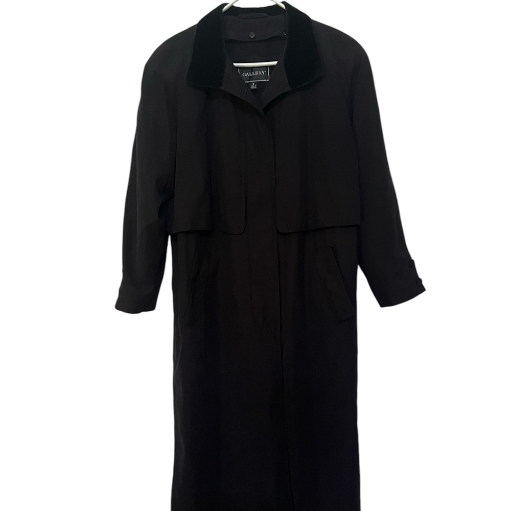 Vintage Gallery Size 8 Black Lined Trench Coat With Removable Lining
